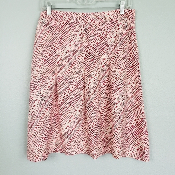 MERONA A-Line Pleated 100% Silk Printed Skirt Twee Coquette Red White Sz 6 - Picture 4 of 5